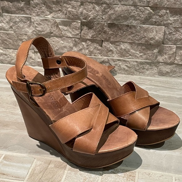 Savio 1969 made in Italy brown leather wedge platform sandals. Retro style. - Picture 2 of 6